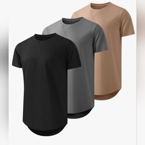 Mens 3-Pack Cotton Hipster Hip Hop Longline Crewneck T-Shirts. 3XL